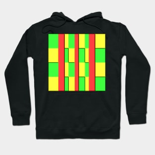 Red, green and yellow in relief. Hoodie